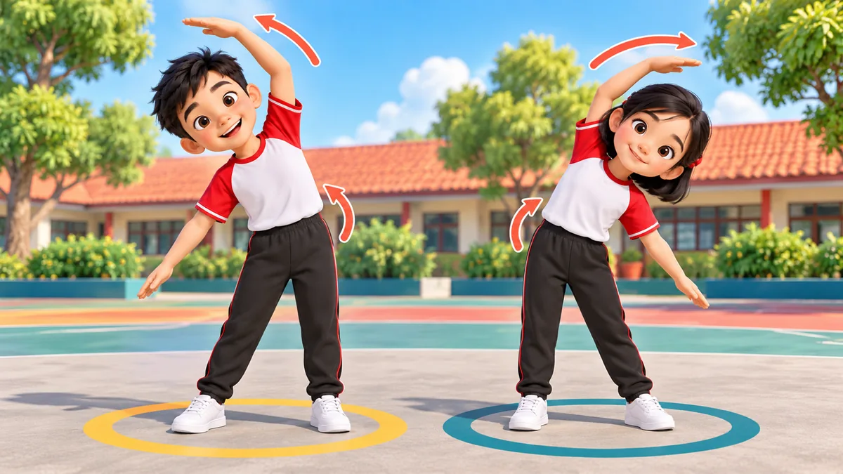 Anak meliukkan badan dengan kaki tetap di tempat